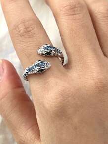 1 件复古创意朋克水钻蛇形可调节开口戒指，适合男士日常佩戴、派对、摄影、送给男朋友的生日礼物