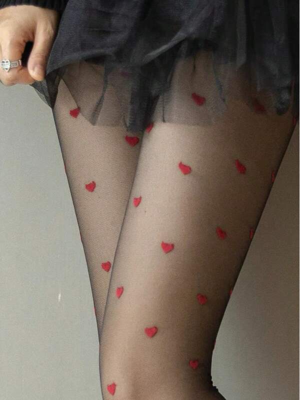 Goota Max 1 Pair Women's Gothic Stylish Heart Pattern Pantyhose, Suitable For Dancing, Nightclub, Halloween, Christmas, Daily Wear, Valentine's Day, Easter Gifts