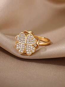 1 件锆石可旋转四叶草抗焦虑戒指，适合女士时尚向日葵抗压力手指旋转戒指，美观大方的珠宝礼物，情人节、妈妈、母亲、母亲节、礼物