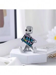 1pc Cute Mini Small Ornament For Desk Anxiety Lying Robot Silver Robot Ornament For Anxiety Relief, Also Suitable For A Small Ornament For Friends, Family And Loved Ones, Inspirational Cute And Funny Office Desktop Decorations Home Bedroom Decorations (4 Styles) Best Gifts Birthday - Multicolor - View 8