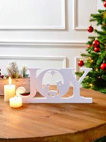 1pc Đồ trang trí chữ "JOY" đơn giản sáng tạo, Chất liệu bảng đen trắng, Đồ trang trí để bàn tại nhà vào dịp Giáng sinh, Thích hợp cho tiệc Giáng sinh và trang trí quà tặng ngày lễ - trắng - Xem 3