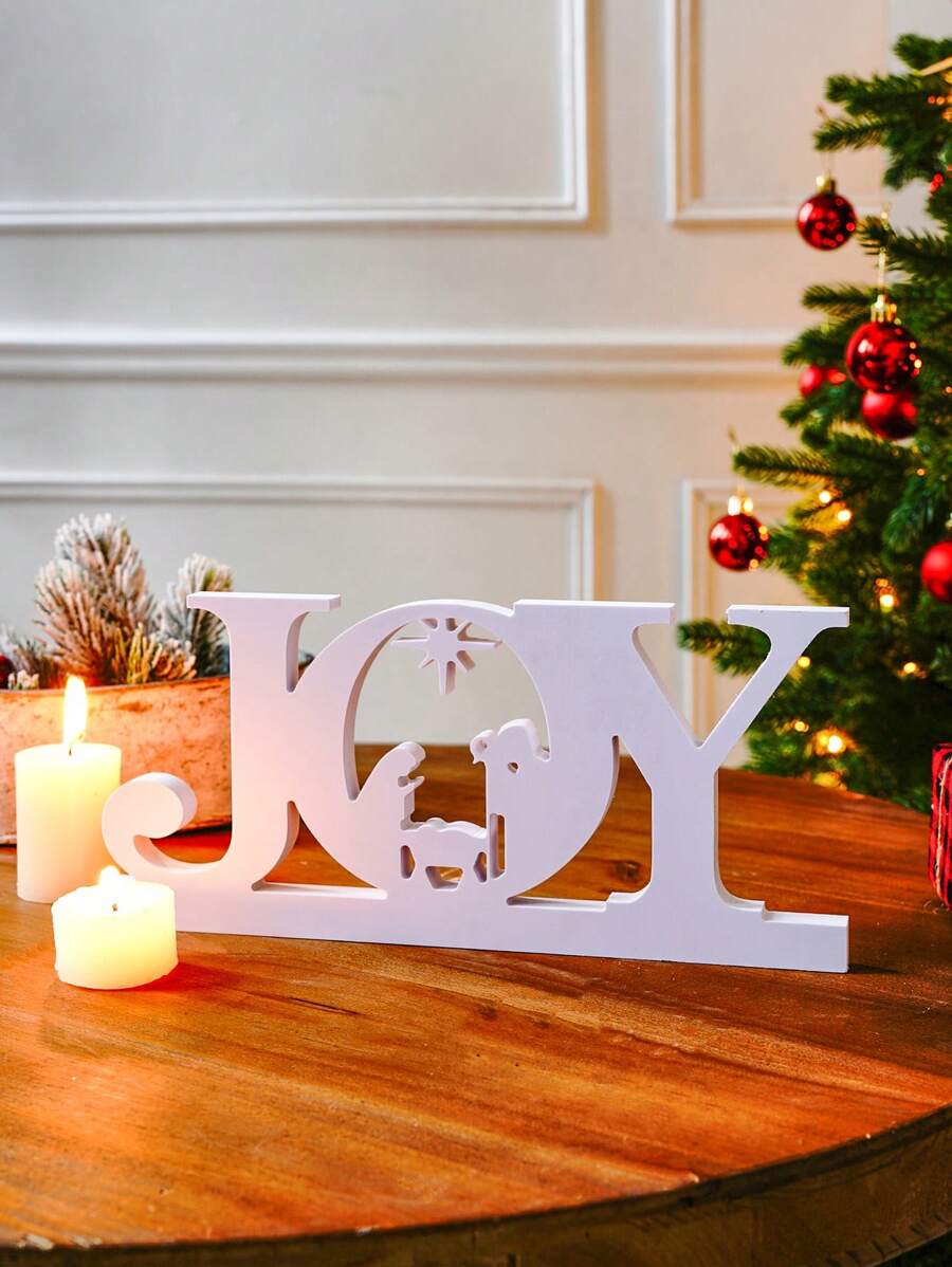 1pc Đồ trang trí chữ "JOY" đơn giản sáng tạo, Chất liệu bảng đen trắng, Đồ trang trí để bàn tại nhà vào dịp Giáng sinh, Thích hợp cho tiệc Giáng sinh và trang trí quà tặng ngày lễ