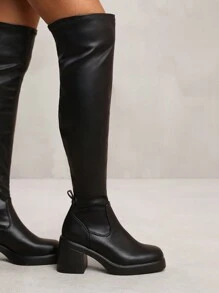 Where’s That From DAISY OVER THE KNEE BOOT WITH CHUNKY HEEL - Black PU - View 1