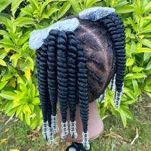 SprBuds Set Of 2 Kids Ponytail Extensions, Braids With Beads, Sweet Hair Extension With Elastic Tie, Twist Ponytails With Hair Bows, Clip And Go Design Cute Pigtail, Beautiful Wig For Girls Casual Leisure Party Back To School Hair Accessories, Christmas New Year Gift For Children - 銀色 - 查看 3