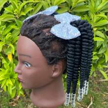 SprBuds Set Of 2 Kids Ponytail Extensions, Braids With Beads, Sweet Hair Extension With Elastic Tie, Twist Ponytails With Hair Bows, Clip And Go Design Cute Pigtail, Beautiful Wig For Girls Casual Leisure Party Back To School Hair Accessories, Christmas New Year Gift For Children - 銀色 - 查看 6