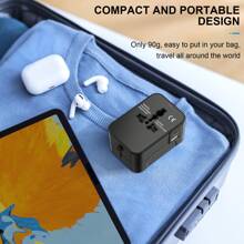 HITRENDS 1 pièce Adaptateur de voyage avec double USB (1 USB et 1 Type-C) Port de charge 5V 2,4A 12W, Chargeur mural, Adaptateur de prise électrique, Adaptateur de voyage universel mondial, Convertisseur de puissance 100-240V 6A 600-1440W Noir, Blanc convenant pour l'Asie, l'Europe, le Royaume-Uni, l'Australie et les États-Unis