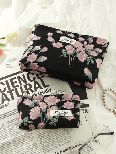 1 PC Black Jacquard Floral Design In Bulk Make Up Bag,Fashionable And Casual Large Capacity Portable Zipper Makeup Bags,Travel And Vacation Essentials Cosmetic Bags For Sanitary Napkins,Pouch Pads,Wired Earphones,Earpods,Headphones,Charger,Lipsticks,Cosmetics,Perfume,Skin Care And Beauty Products,Home Decor,For Mom,Women,Nurses,Students,School Girls,Keys,Holiday Gifts,Makeup Bag,Make Up Bag,Makeup Bags,Cosmetic Bag,Makeup Organiser,Travel,Makeup Pouch,Bag,Vanity,Make Up Pouch,Travel Essentials,Pouch Bag,Travel Essential,Vanity Accessories,Small Makeup Bag,Makeup Pouch,Cosmetic Bag,Travel Essential,Large Capacity,Large Makeup Bag,Christmas Gifts,Pouch,Travel,Gifts For Women,Women's Necessaire,Travel Essential,Pouch,Clutch / Small Handbag,Necessaire,Makeup Organizer,Makeup Organize,Pouch,Brush Holder,Mini Pouch,Large Capacity Pouch