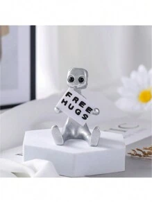 1pc Cute Mini Small Ornament For Desk Anxiety Lying Robot Silver Robot Ornament For Anxiety Relief, Also Suitable For A Small Ornament For Friends, Family And Loved Ones, Inspirational Cute And Funny Office Desktop Decorations Home Bedroom Decorations (4 Styles) Best Gifts Birthday - Multicolor - View 14