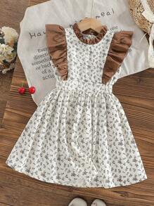Robe élégante sans manches à fleurs dispersées pour jeune fille, printemps/été