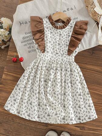 年轻女孩新款碎花优雅女孩无袖连衣裙，春夏