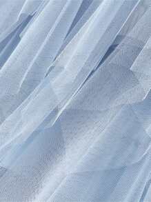 2025 Women's Sexy Solid Color Mesh Skirt, Irregular Elastic Tulle Bubble Skirt, Daily Life And Vacation - 藍色 - 查看 7