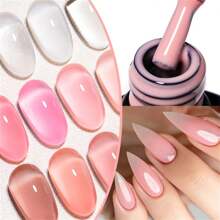 6件套橡胶底油指甲油套装，7毫升裸色、白色、闪光橡胶底油指甲油，迷彩半永久UV凝胶，可卸UV LED美甲套装，美甲用品，美甲设计，家庭沙龙美甲礼品 - 彩色 - 查看 5