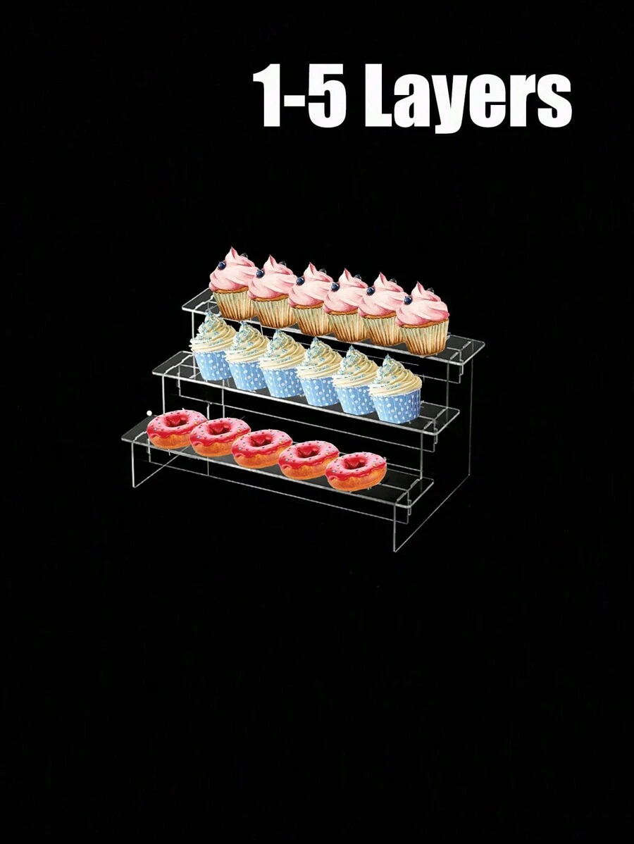 1 件透明亚克力组装楼梯甜点纸杯蛋糕桌面展示架，1-4 层糕点架，寿司拼盘，宴会冷菜分层架和甜点架圣诞礼物 - 圓柱腿款 - 查看 1
