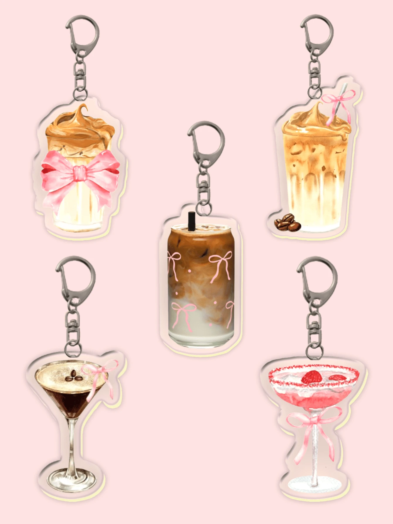 1个可爱萌系领结咖啡钥匙扣，草莓饮料钥匙扣/樱桃钥匙扣/友谊钥匙扣/Y2K钥匙扣。日常佩戴和节日礼物皆宜的包包挂件，INS风。《老友记》主题，日常包包配饰，包包挂饰，挂绳，钥匙扣，汽车钥匙圈。送给姐妹、女性、朋友、家人的理想礼物。 - 彩色 - 查看 1