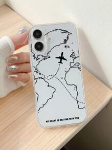 Travel, Tourism, Airplane Route Design Phone Case, Airplane Print Phone Case, "My Heart Is Beating With You" Love Slogan Phone Case, Compatible With IPhone Case & Galaxy Case, Phone Case Compatible With IPhone 17 / 17 Air / 17 Pro / 17 Pro Max, Cover Compatible With IPhone & Galaxy Protective Shell, Compatible With IPhone 13 Case, Compatible With IPhone 15 Case, Compatible With IPhone 16 Pro Max Case, Cover For S26/S26 PLUS/S26 Ultra - Multicolor - View 3