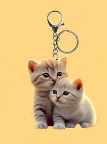 1 pièce Porte-clés en acrylique 2D chat de dessin animé, clip de sac à dos, pendentif cadeau pour amis, accessoires automobiles, accessoires de voiture, breloques de sac, sac d'école, accessoires gothiques Y2K, porte-badges avec support pour pièce d'identité, accessoires de voiture, breloques de sac