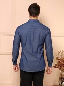 Denim Dress Shirt - Navy Blue - View 4