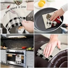 1 件情人节厨房吸水毛巾、心形格子印花洗碗布、清洁布 - 彩色 - 查看 5