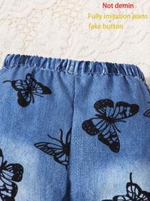 3pcs Baby Girl Denim Effect Flared Pants Casual Bottoms Set