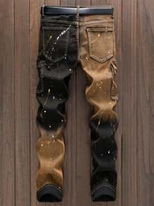 Men's Fashionable Gradient Spray Denim Cargo Pants - Multicolor - View 2