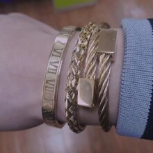 3pcs/set Men Textured Metal Bangle - Gold - View 5