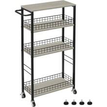 4 Tier Slim Storage Cart Narrow Laundry Cart On Wheels Utility Kitchen Rolling Cart Bathroom Storage Organizer - Grey - View 2