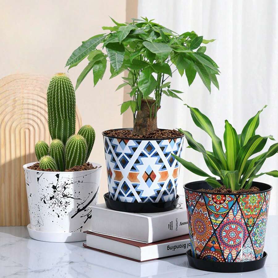 6-calowe kolorowe plastikowe doniczki z podstawkami - zestaw 1/2/3 okrągłych doniczek do kwiatów do wewnątrz/na zewnątrz na sukulenty, zioła, fiołki afrykańskie | Wystrój domu i ogrodu