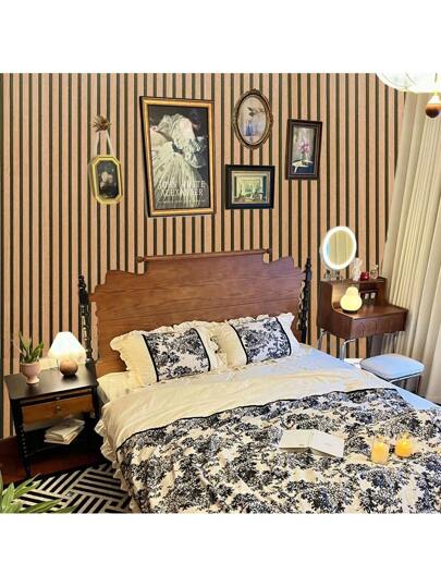 Roll Self Adhesive Pvc Material Wallpaper Featuring Alternating New Chinese Zwart Natural Wood Stripes, Perfect Renovating Com Tafel Environments Resisting Moisture Mildew, Living Rooms, Bedrooms, Foyers, Tea Company Reception Areas, Conference Other Applications. view 4