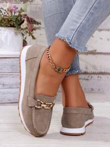 Zapatos planos de mujer con hebilla decorativa, mocasines florales casuales, zapatillas de deporte de caña baja ligeras - Gris - Ver 4