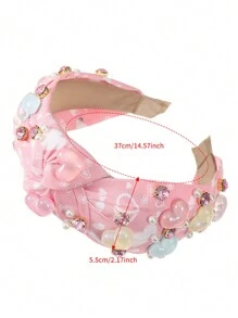 1pc Valentine's Day Fashion Wide-Banded Heart Knot Headband Hair Hoop Fabric Hair Clip Accessory