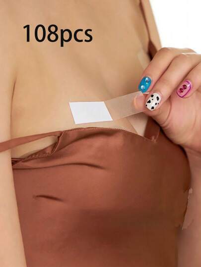 108PCS Women's Clothes And Body Double-Sided Adhesive Tape, Stick Clothing Strip V Neckline To Prevent Clothes, Shoulder Straps Slip, Invisible Breast Pads Exposed, Translucent Fabric, Suitable For Travel, Sports, Outdoor, Belt Summer Cooling,Beach,Travel