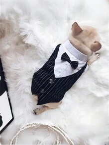Conjunto de vestido a rayas formal para perros, adecuado para bodas y fiestas, con lazo - Ropa elegante para mascotas apta para ocasiones especiales