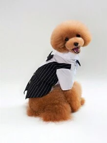 Conjunto de vestido a rayas formal para perros, adecuado para bodas y fiestas, con lazo - Ropa elegante para mascotas apta para ocasiones especiales