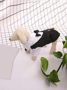 Conjunto de vestido a rayas formal para perros, adecuado para bodas y fiestas, con lazo - Ropa elegante para mascotas apta para ocasiones especiales