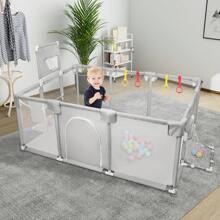 Bed Rail, Playpen 180 X 120 X 66 Cm With 50 Ocean Balls, Play Area With Football Goal And Basketball Hoop - 淺灰色 - 查看 2