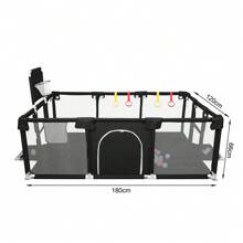 Bed Rail, Playpen 180 X 120 X 66 Cm With 50 Ocean Balls, Play Area With Football Goal And Basketball Hoop - 黑色 - 查看 5