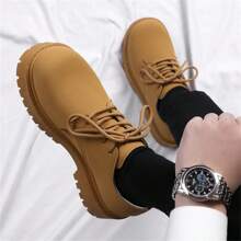 Men's Vintage Work Boots Platform Derby Shoes, Casual Thick Sole Leather Oxfords/ Shoes For Teenagers