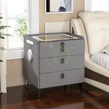 Modern End Side Table Wth Mood Lights & 3 Drawers Bedside Table With Charging Station