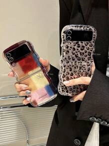 Retro Colorful Checkered Pattern Phone Case, Compatible With Samsung Galaxy Z Flip7, Z Flip 6, Z Flip 5, Z Flip 4, Z Flip 3, Wavy Leopard Print Foil Glitter Shockproof Back Cover - Color Blocks - View 6
