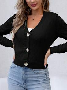 Suéter de mujer, cárdigan de punto corto, manga larga, bolero ligero, boleros cortos - Negro - Ver 5