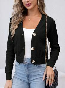 Suéter de mujer, cárdigan de punto corto, manga larga, bolero ligero, boleros cortos - Negro - Ver 3