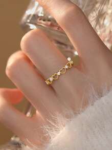 Stylever 1 件 S925 纯银时尚个性化镂空心形铜镶嵌开口戒指适合日常佩戴