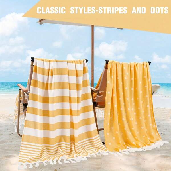1pc/2pcs Turkish Beach Towel - 39"X 71"/99 X 180 Cm Extra Large Sand Proof Quick Dry Compact Beach Towel, Suitable For Beach, Bathroom, Swimming Pool, Travel, Yoga, Camping Beach Essentials
