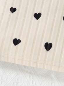 Young Girl Valentine's Day Heart Print Crew Neck Thick Rib Knit Cozy Dress Suitable For Outerwear - Khaki - View 6
