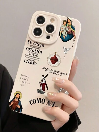 1 Peça Capa Protetora de Silicone para Telefone Compatível com iPhone 16/15/14/13/12/11, À Prova d'Água, à Prova de Choques, Anti-Queda, Resistente a Arranhões, com Gráfico de Jesus e Virgem Maria