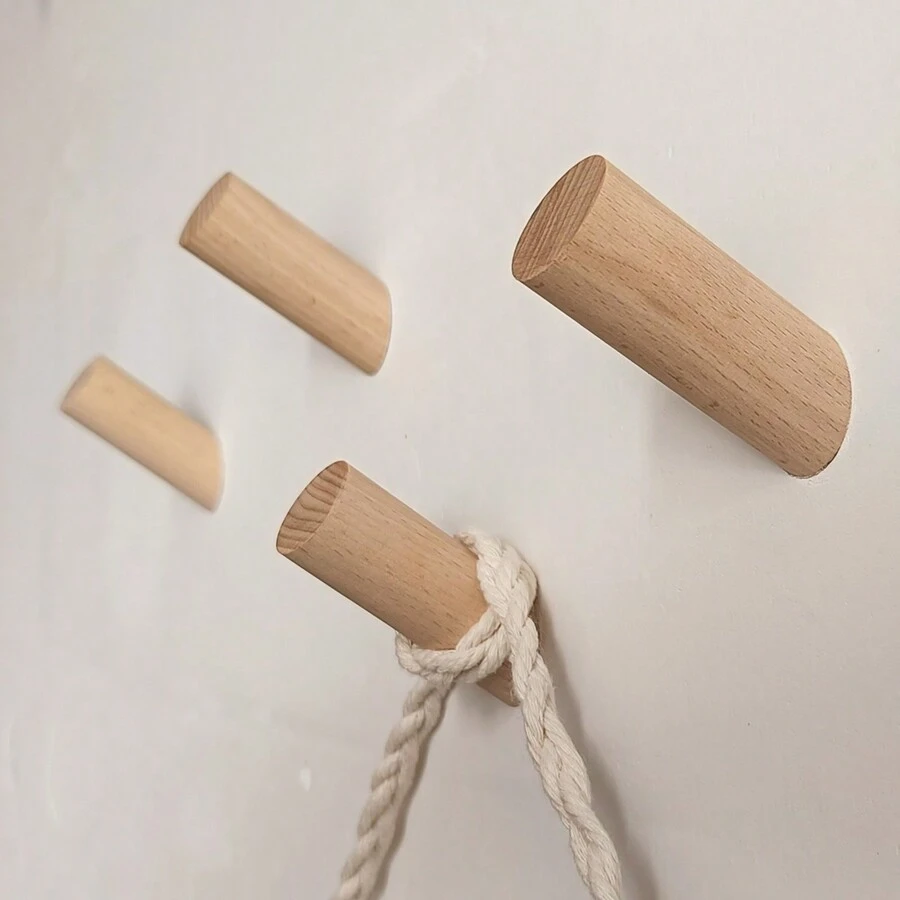 2pcs/4pcs Creative Wooden Coat Hat Hooks Beech Wood Wall Mounted Hook For Living Room Bedroom Entryway Home Bathroom Kitchen Decor Organizer Storage Solution Modern Rustic Wall Hanger