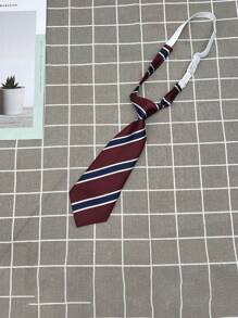 Kids Tie, Fashionable Striped Clip-On Necktie With Crown Decor, School Style - Multicolor - View 13