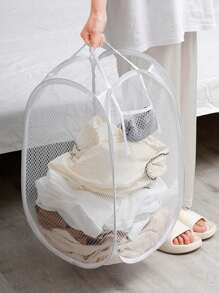 1pc Foldable Hamper With Side Pocket, Large Capacity Laundry Basket