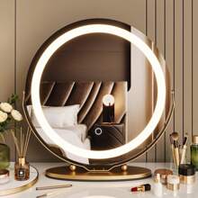 19'' Vanity Mirror With LED Lights, Large Round Makeup Mirror With Touch Control And 3 Color Lighting Modes, 360° Rotation, Round Vanity Mirror For Bedroom, Tabletop, Living Room - Gold - View 1