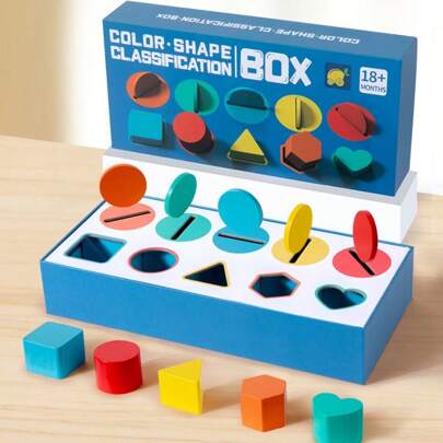 1 Box Montessori Educational Geometric Shapes & Color Sorting Box, Color Recognition & Pairing Early Learning Cognitive Toys